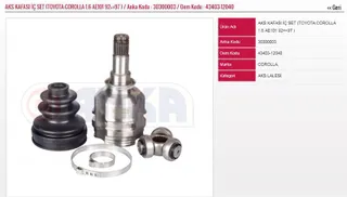 VEKA TO-5009 Aks Kafasi Sol-Sag On Ic Toyota Corolla (_E10_) 1.6i Ae101 23x23x34 Uzunluk 177mm 1992-1997