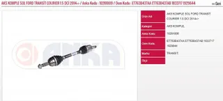 Aks Komple Sol Ford Transit Courier 1.5dci 14- Diş:25 İç:23
