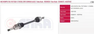 Aks Komple Sol Laleli 1.3 Mjt 15=> Fiat Egea 15- Diş:25 İç:24