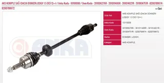 On Aks Komple Sağ Dokker-Lodgy 1,5dci K9k 12-> Diş:25 İç:26