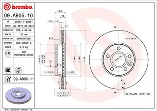 BREMBO 09A90510 On Fren Aynasi Disk Focus Iii 11 Focus Ii 04>11 C Max 03>07 Volvo C30 06>12 C70 06>13 S40 Ii 04>12 V50 05>12 278x25x5dlxhvli