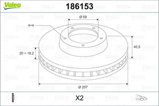 VALEO 186153 On Fren Diski Fiat Doblo 01> Albea Ym Punto 01> Brava-Bravo 06> 1.3mtj 257.4x20x 4 Delik Havali
