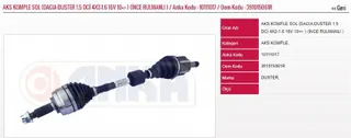 Aks Komple Sol 1.5 Dci 4×2-1.6 16v 10=> (İnce Rulmanli ) Yeni Dacia Duster Diş:25 İç:26