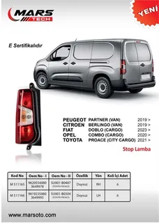 Stop Lamba Duysuz Sol Fiat Doblo 19> Peugeot Partner 19> Citroen Berlingo 19> Opel Combo 19> Toyotaproace Cyty Cargo 21>