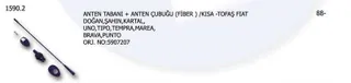 Anten Tabani + Anten Çubuğu (Fiber) - Kisa Doğan Şahin Kartal Fiat Dkş Uno Tipo Tempra Marea B..