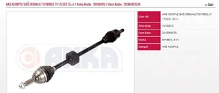 On Aks Komple Sağ Symbol Iv-Sandero Ii 1,5dci K9k 12=> Diş:23 İç:26