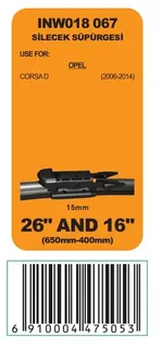 Silecek Süpürgesi Muz (Tk) 650+400 Mm Opel Corsa D (06-) Fiat Grande Punto (05-) Linea (07-)