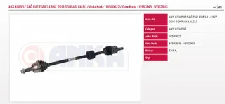 Aks Komple Sağ Laleli (Fiat:Egea 1.4 16v 15=> ) Diş:25 İç:22