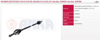 Aks Komple Sağ (Fiat:Palio 1.2 16v-1.4-1.6 16v (96=>05)-Albea 1.2-1.4-1.6 (03=>07) Diş:22 İç:22