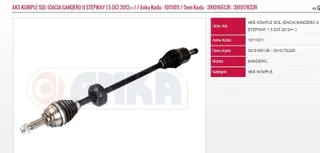 Aks Komple Sol 1.5 Dci 2012=> Dacia Sandero Ii Stepway Diş:23 İç:26