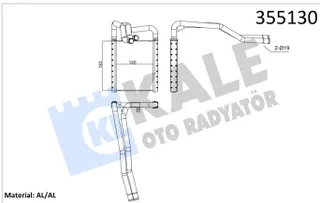 KALE.İ355130 Kalorifer Radyatörü Hyundai İ20 (Borulu) [16mm] [Brazing]