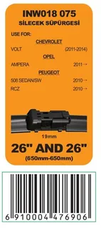 Silecek Süpürgesi Muz (Tk) 650+650mm Peugeot 508 (2010-) Opel Astra J Ampera 11- Chevrolet Volt 11-
