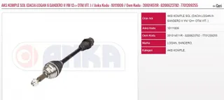 Aks Komple Sol Ym 12=> Otm.Vit. ) Dacia Logan Ii Sandero Ii Diş:23 İç:26