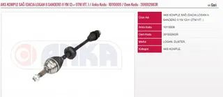 Aks Komple Sağ Ym 12=> Otm.Vit. ) Dacia Logan Ii Sandero Ii Diş:23 İç:23