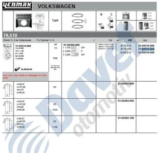 FM 87-72162 050 Piston+Segman 26 Ø (1-2 Silindir) (80 Mm) T5-Passat